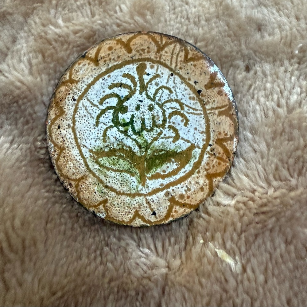 Vintage MCM Enamel on Copper Handpainted Scottish Thistle Pin